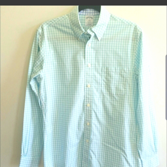 Brooks Brothers Non-Iron Regent Fit Aqua Gingham - Picture 2 of 6